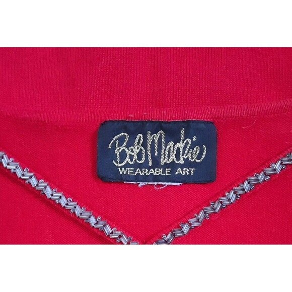 BOB MACKIE Red Wearable Art Diamond Cut Out Sequin Beaded Sweater Women Size L - Picture 4 of 4